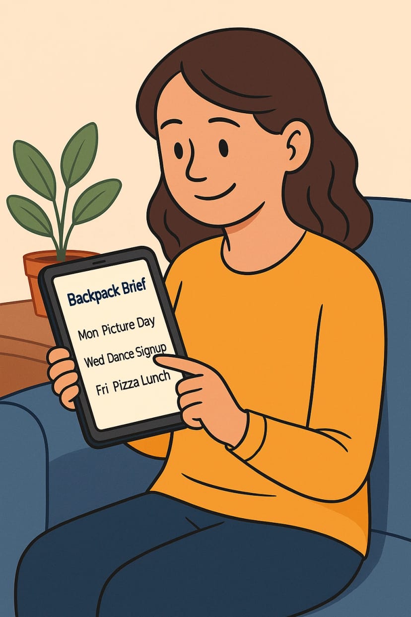 Smiling parent checking a clean, organized calendar on a phone